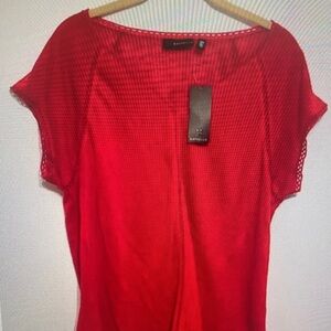 Rafaella Vibrant Red Short Sleeve Knit Top with Crochet Trim